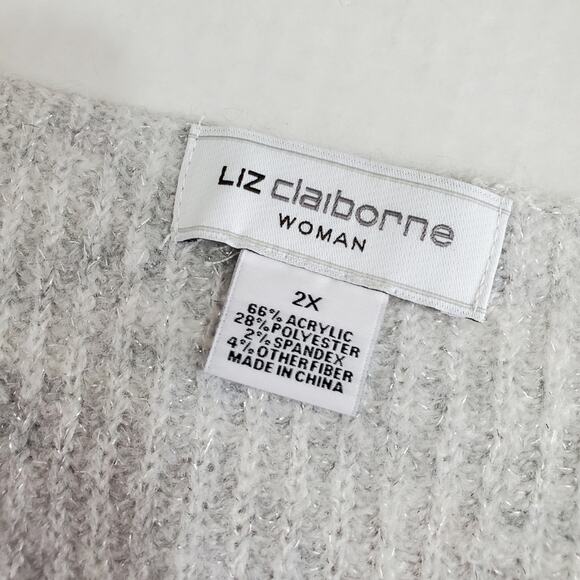 NWT Liz Claiborne | Sparkle Soft Knit Cozy V-Neck Sweater - Picture 8 of 13